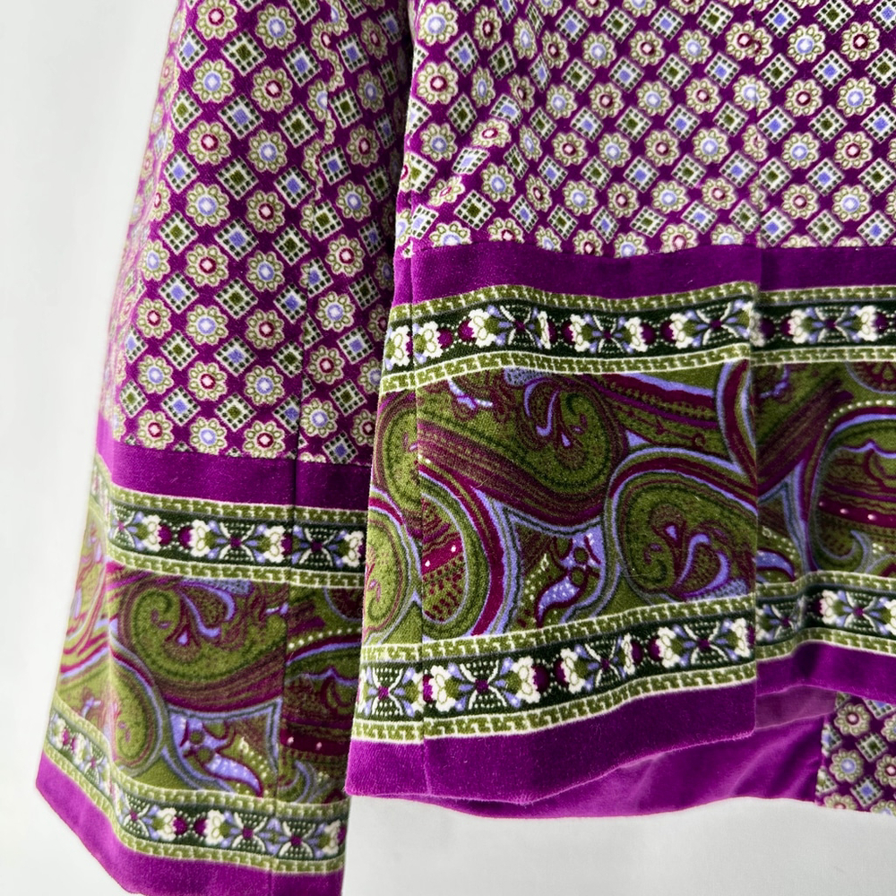 ISAAC MIZRAHI Purple Green VELVET Paisley Blazer Bohemian SUIT JACKET WOMENS M - Picture 8 of 11